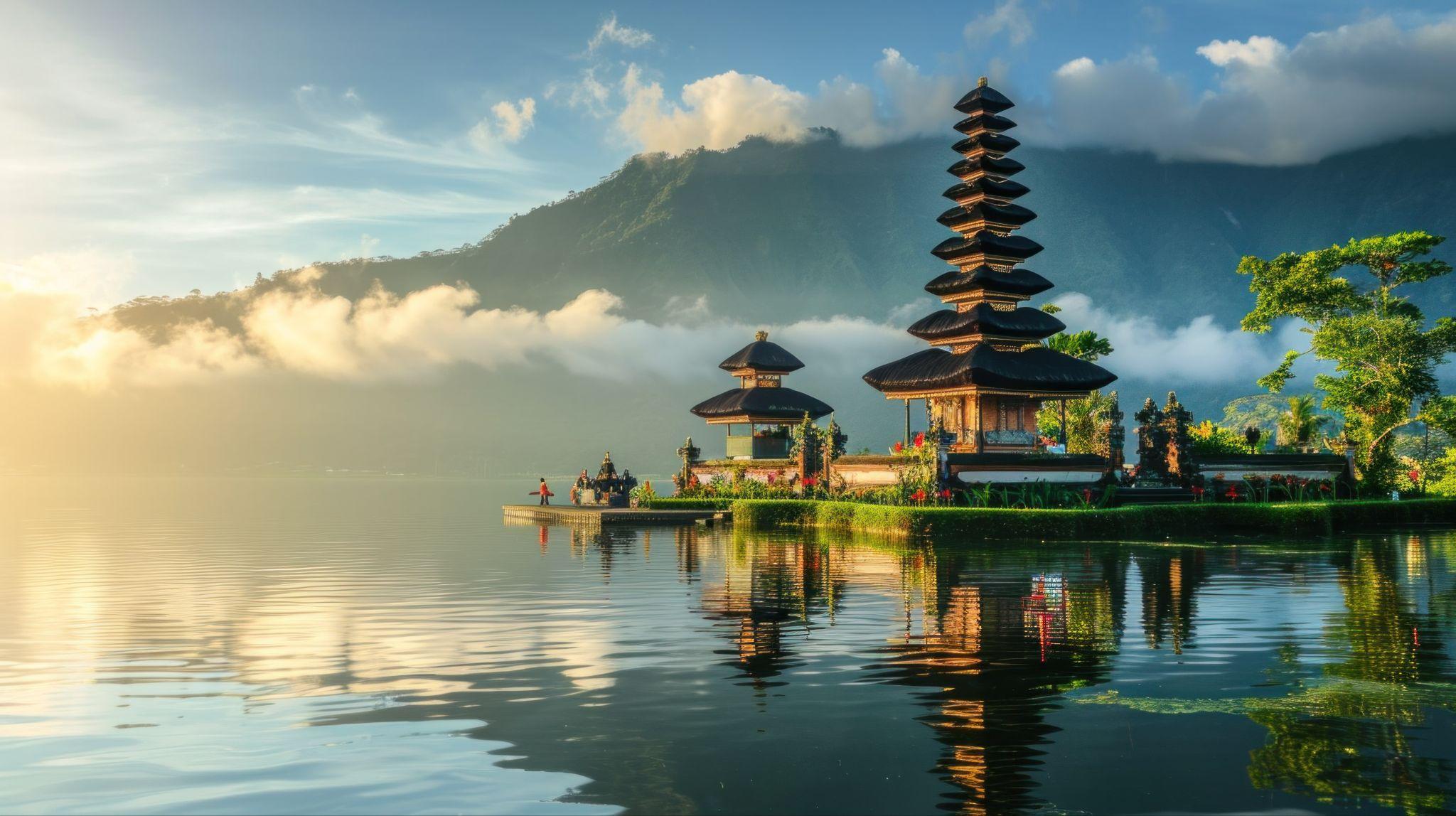 Templo Ulun Danu Beratan, portada del brochure de la Misión a Indonesia